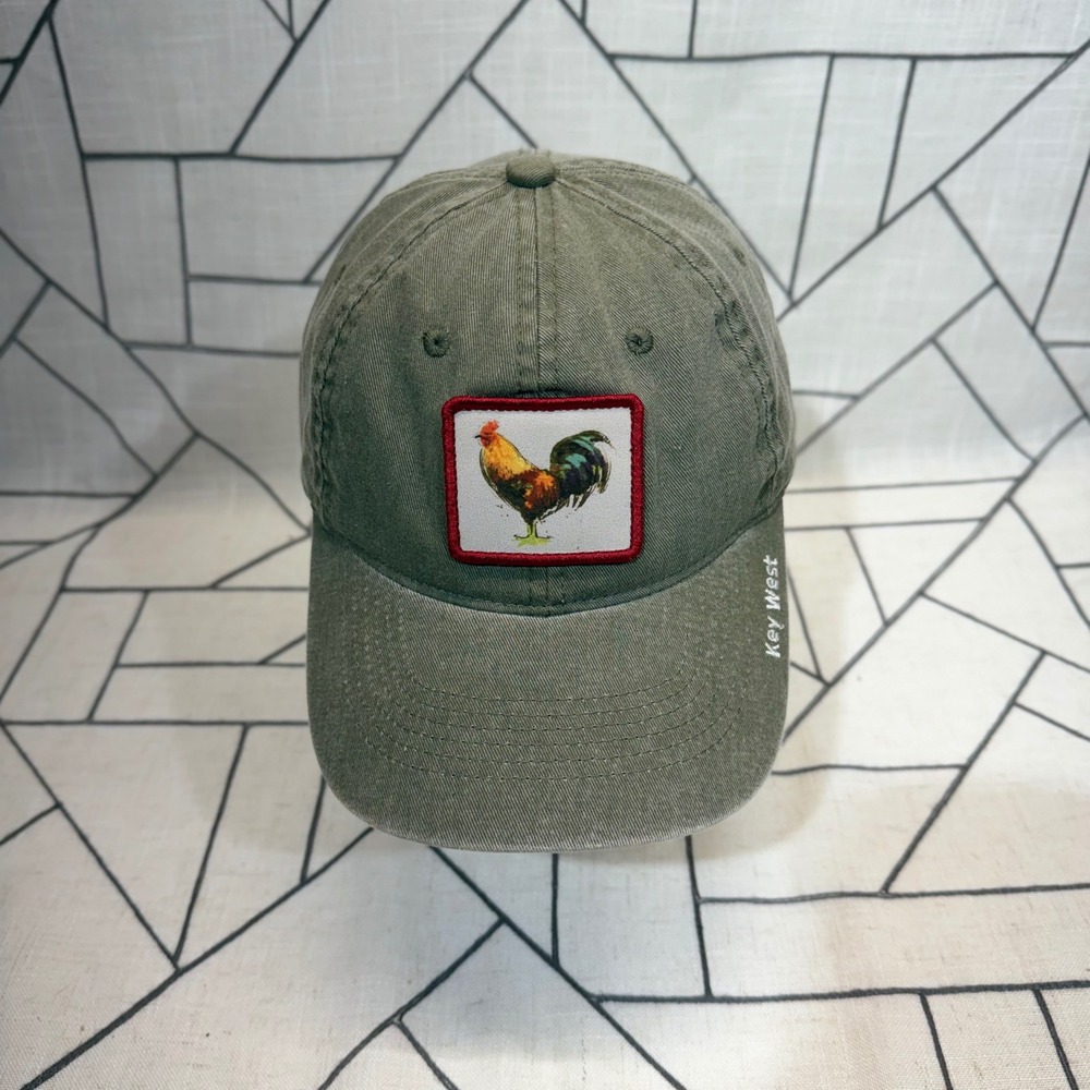 Crazy Shirts Hat OS Olive Green Key West Rooster Patch Adjustable Dad Cap